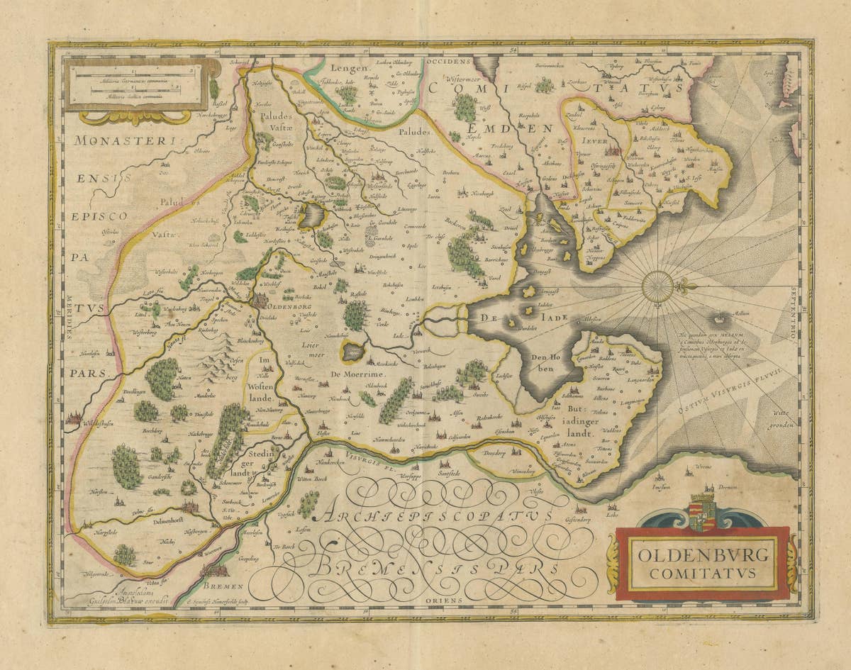 Antique Map of the Region of Oldenburg, Germany