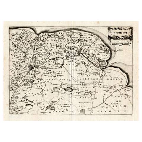 Antique Map of the Region of Oostergo by Colom, 1635
