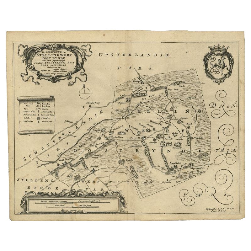 Carta geografica antica della regione di Ooststellingwerf di Schotanus, 1664