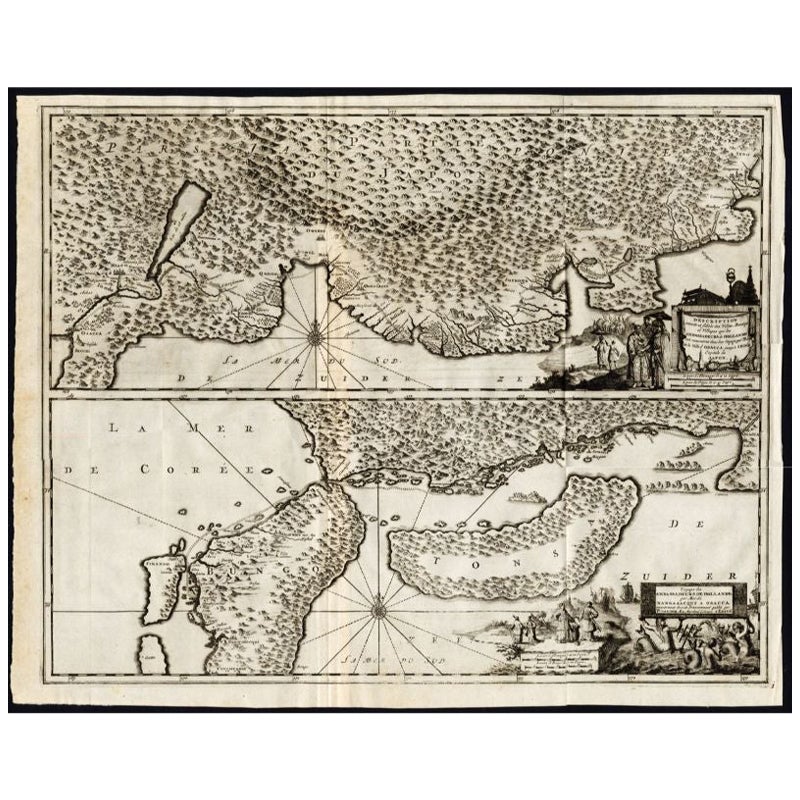 Carte ancienne de la région d'Osaka et de l'île de Hirado au Japon, 1725