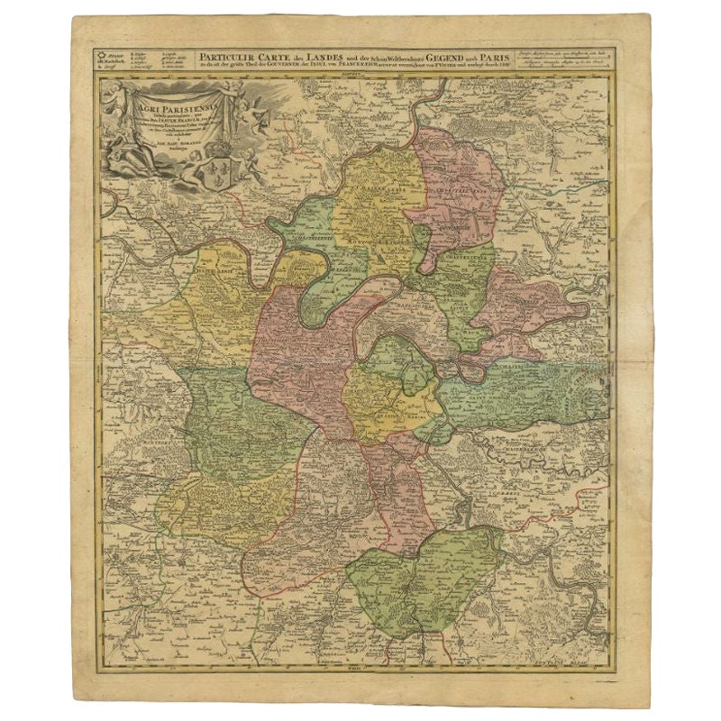 Mappa antica della regione di Parigi di Homann Heirs, 1720 ca.