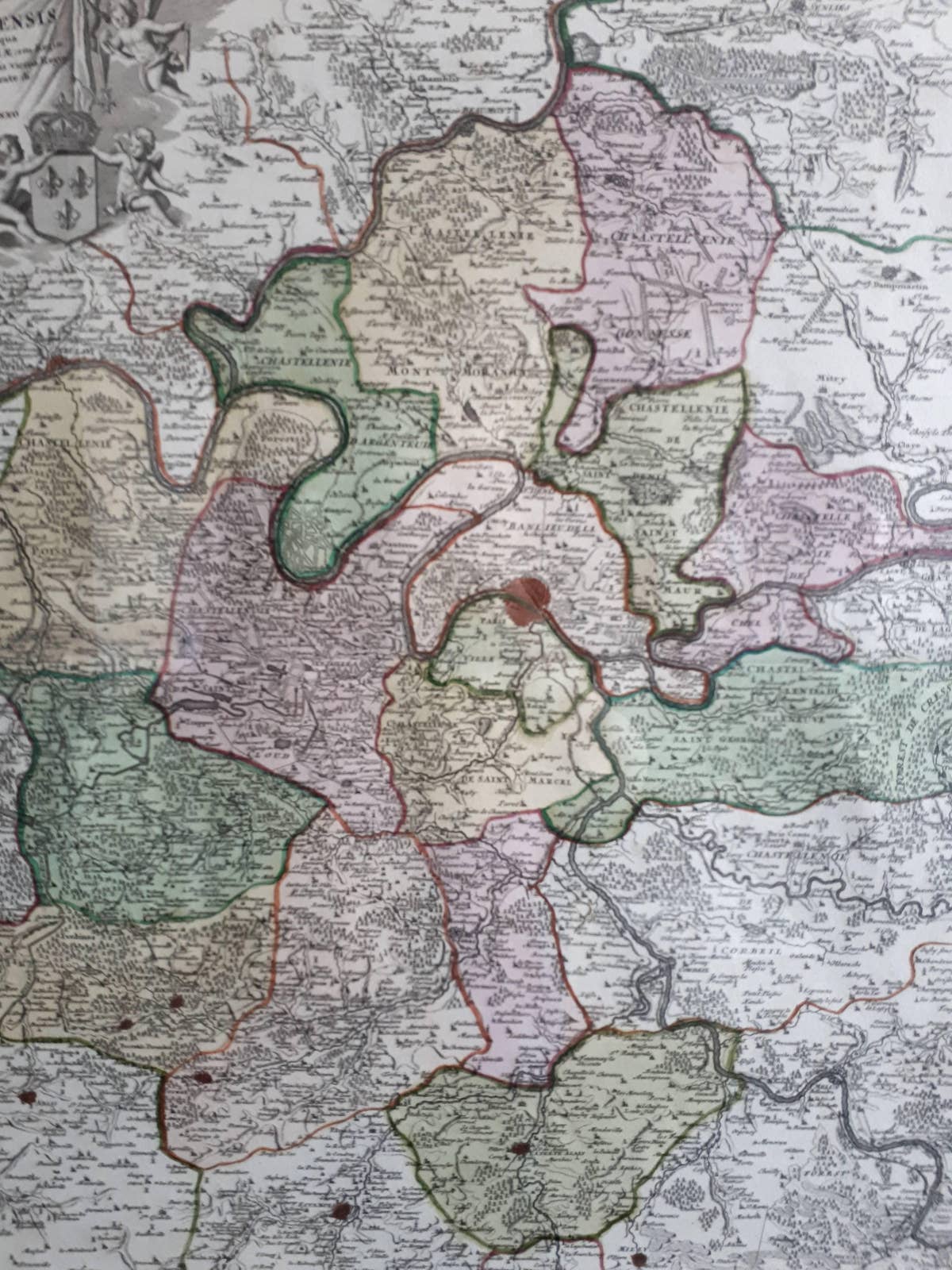 Antique Map in Frame of the Region of Paris ‘France’ by H. Heirs, circa 1720
