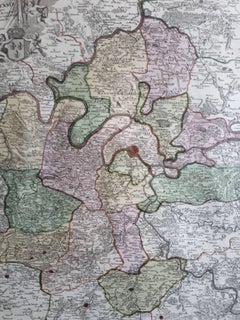 Antique Map in Frame of the Region of Paris ‘France’ by H. Heirs, circa 1720