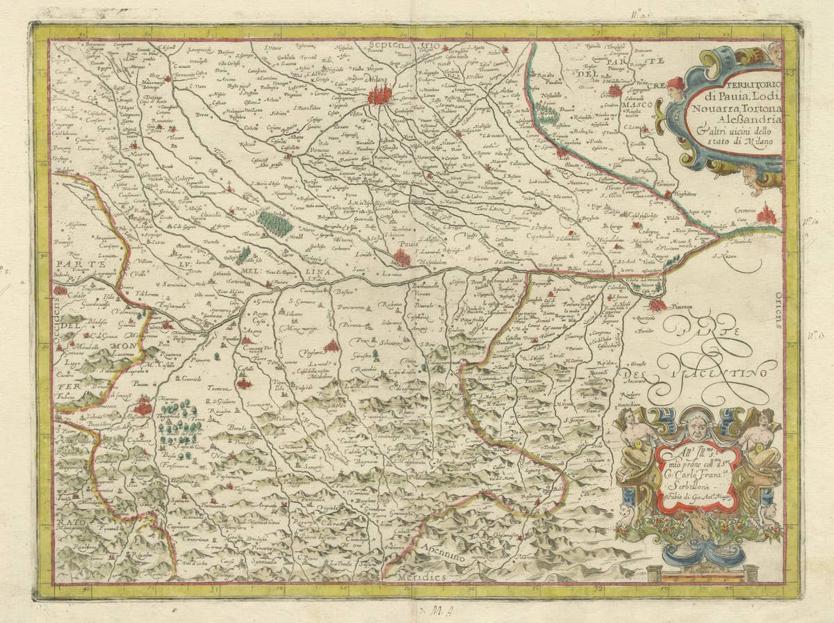 Antique Map of the Region of Pavia, Lodi, Novara, Tortona & Alessandria, Italy