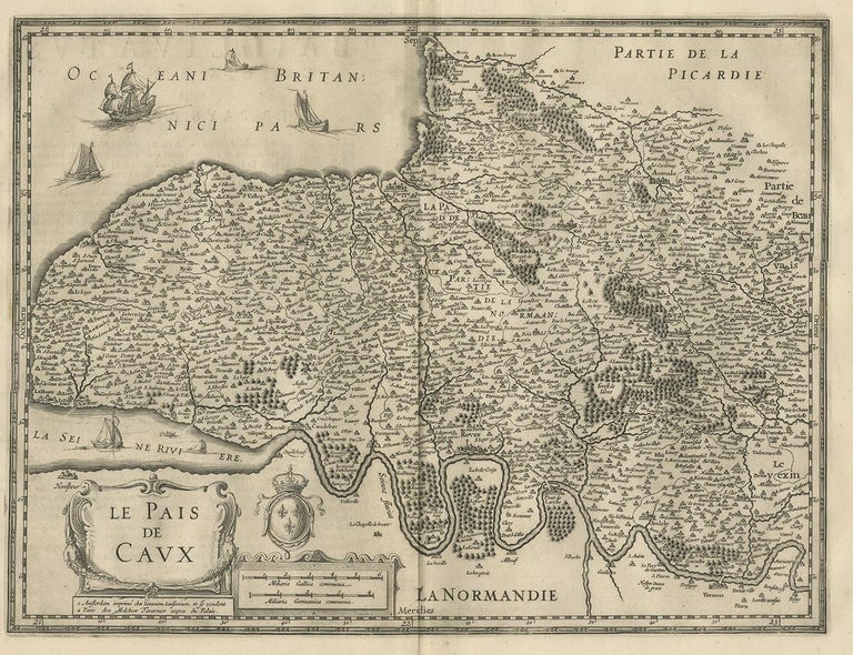 Antique Map of the Region of Pays de Caux by Janssonius, 1657 For Sale
