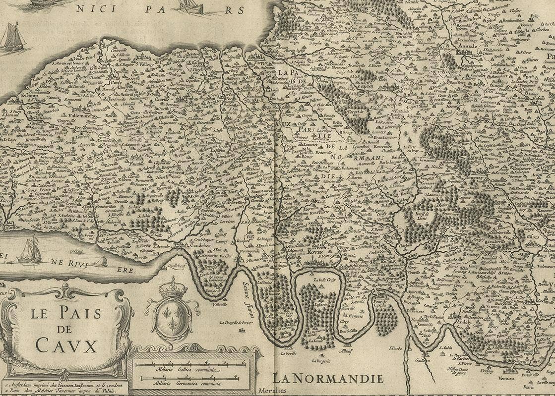 Antique Map of the Region of Pays de Caux by Janssonius, 1657