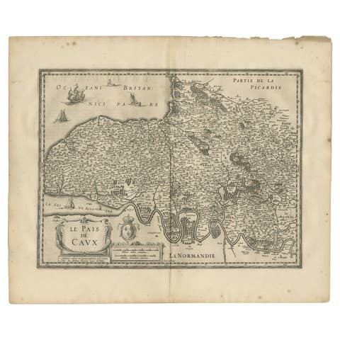 Antique Map of the Region of Pays de Caux by Janssonius, 1657