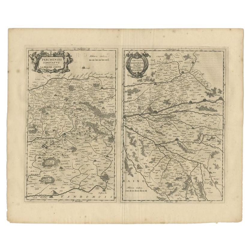 Antique Map of the Region of Perce and Blois by Janssonius, 1657 For Sale