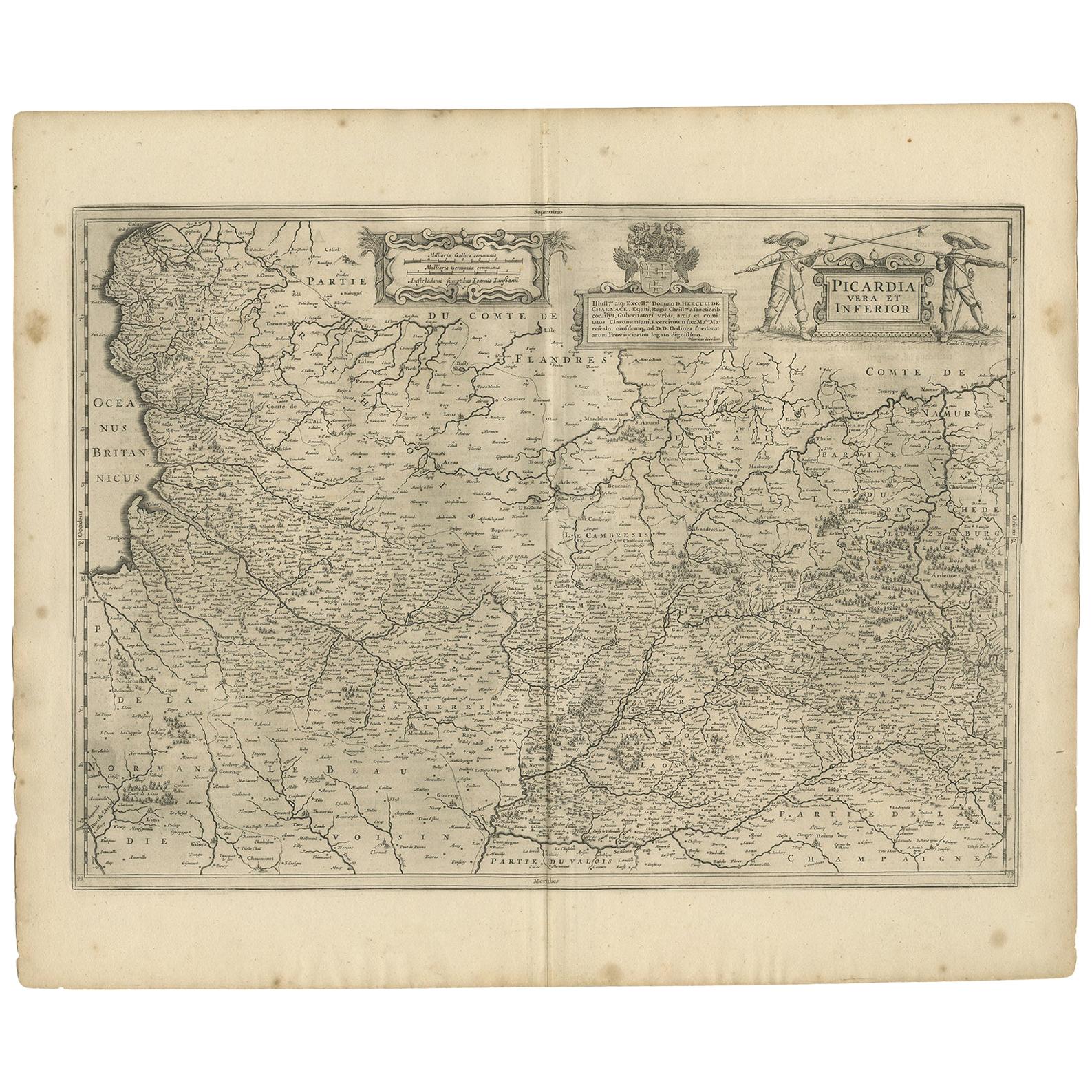 Antique Map of the Region of Picardy by Janssonius, 1657 For Sale