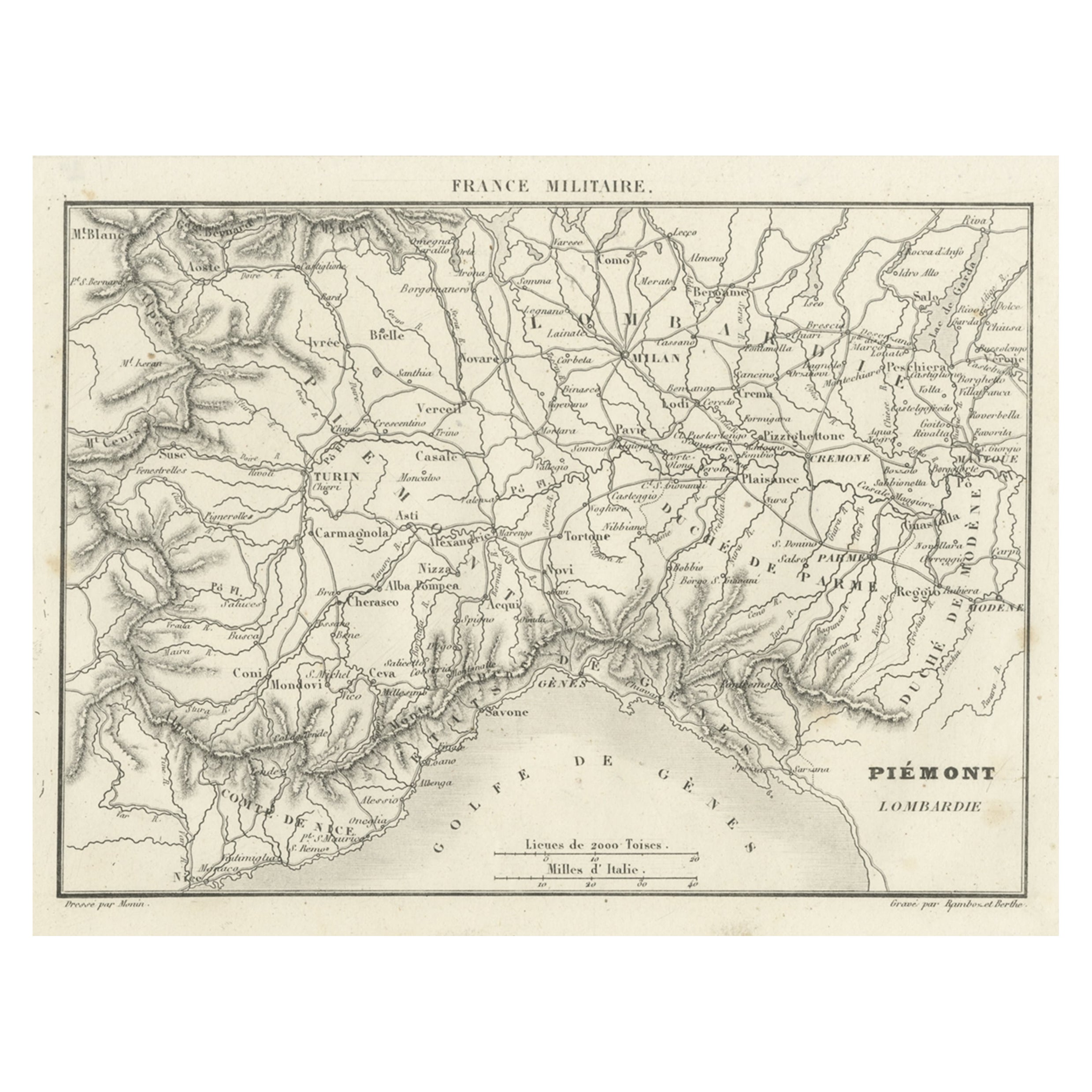 Carta geografica antica della regione Piemonte di Berthe & Ramboz, 'C.1835