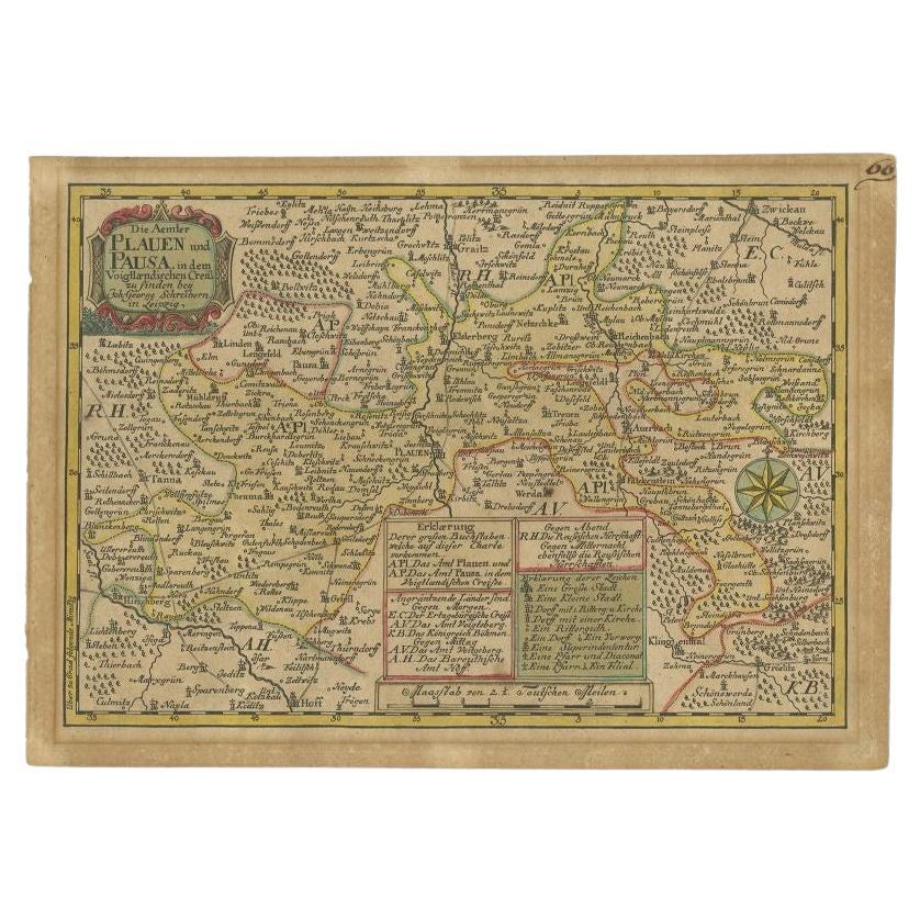 Antique Map of the Region of Plauen by Schreiber '1749' For Sale
