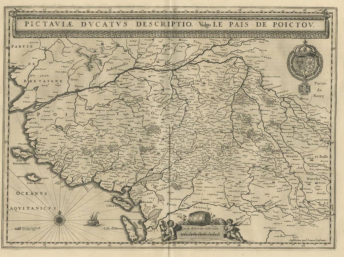 Antique Map of the Region of Poitou by Janssonius, 1657