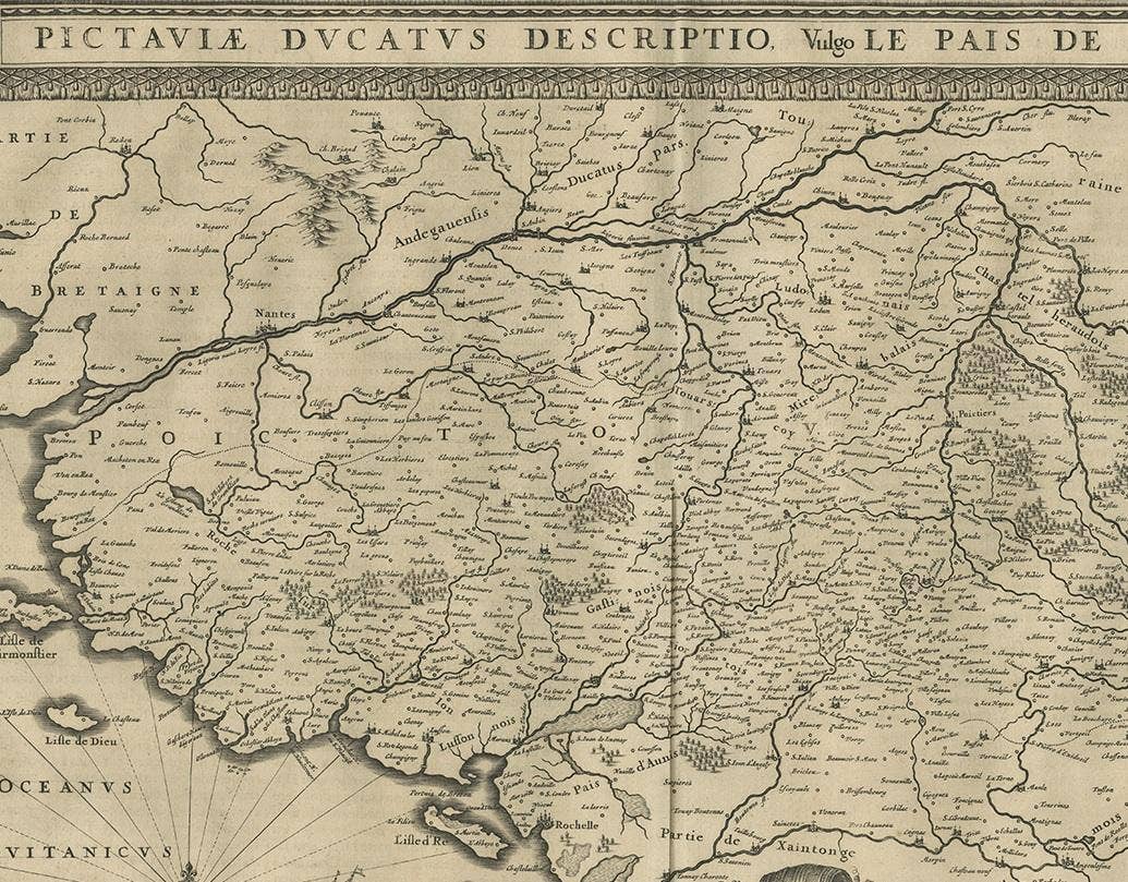 Antique Map of the Region of Poitou by Janssonius, 1657