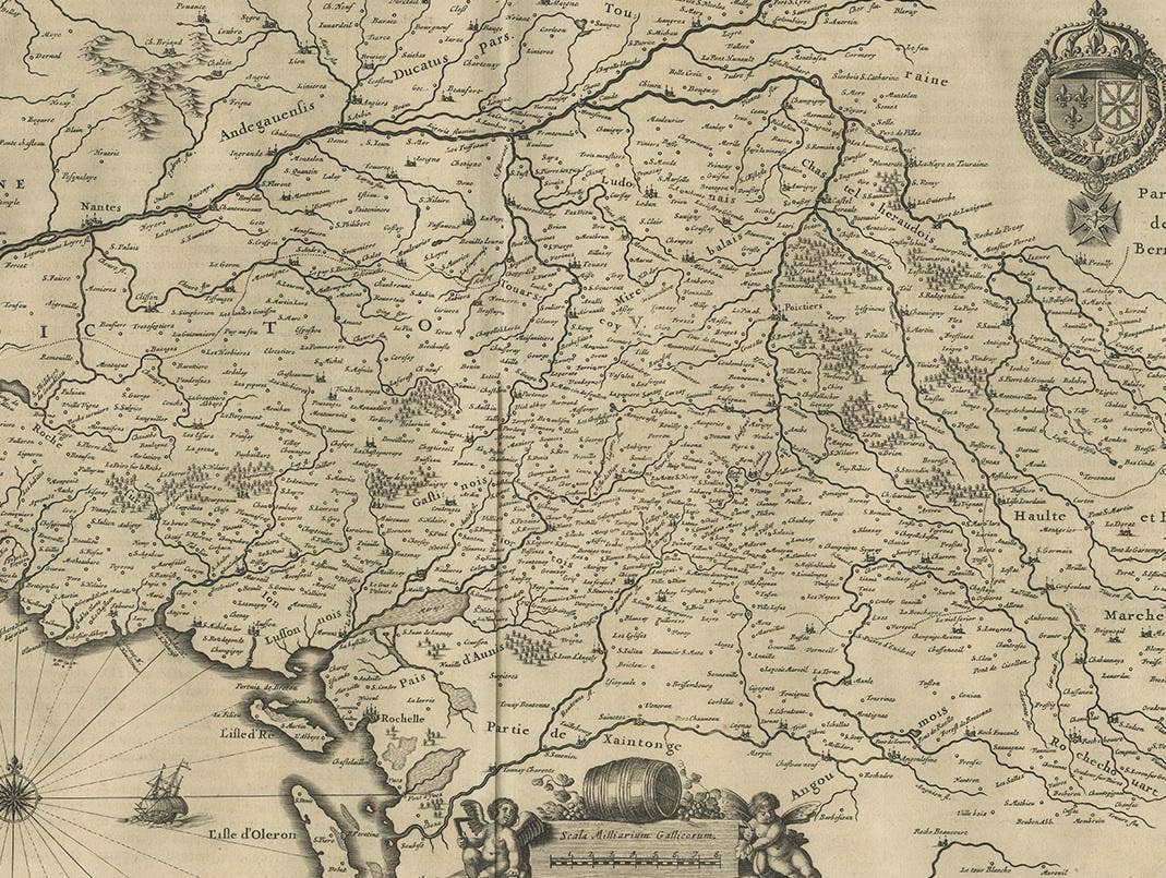Antique Map of the Region of Poitou by Janssonius, 1657