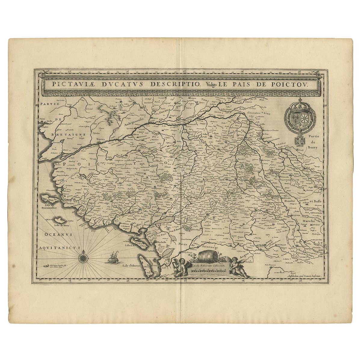Antique Map of the Region of Poitou by Janssonius, 1657