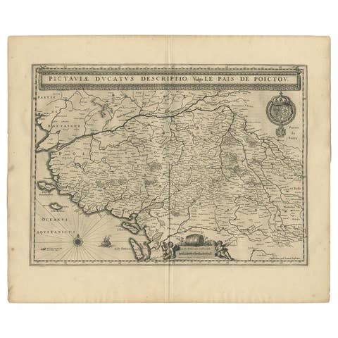 Antique Map of the Region of Poitou by Janssonius, 1657