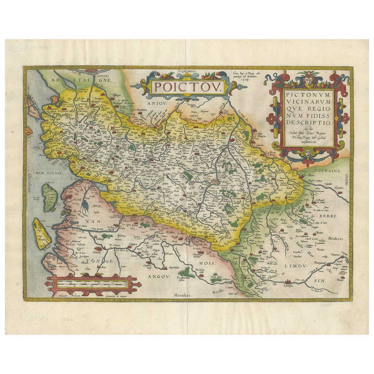 Antique Map of the Region of Poitou by Ortelius, circa 1600