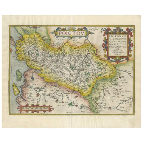 Antique Map of the Region of Poitou by Ortelius, circa 1600