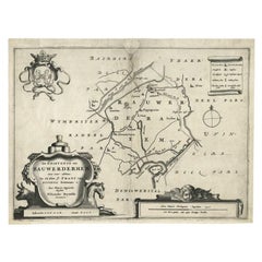 Antique Map of the Region of Rauwerderhem, Friesland, The Netherlands, '1664'
