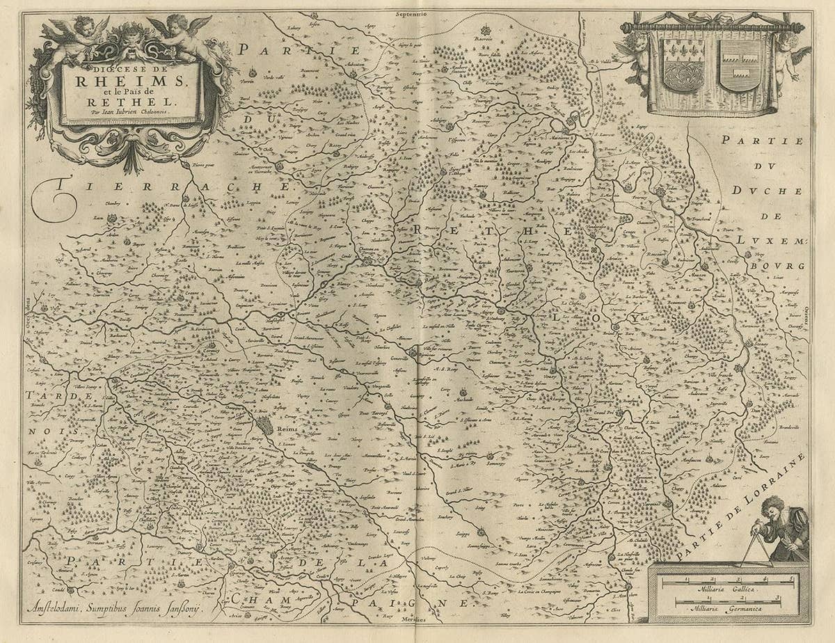 Antique Map of the Region of Rethelois by Janssonius, 1657