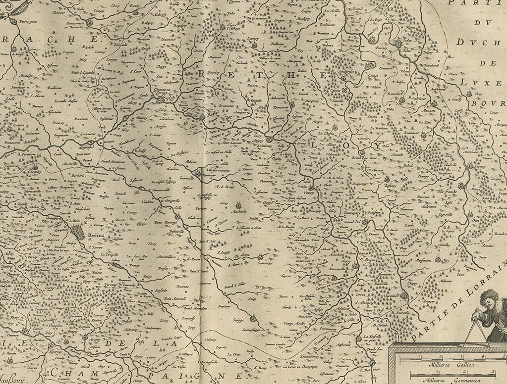 17th Century Antique Map of the Region of Rethelois by Janssonius, 1657 For Sale