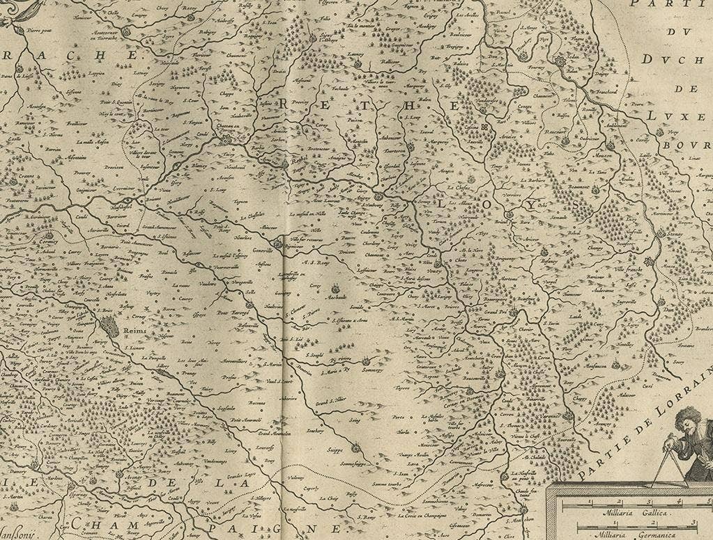 Antique Map of the Region of Rethelois by Janssonius, 1657