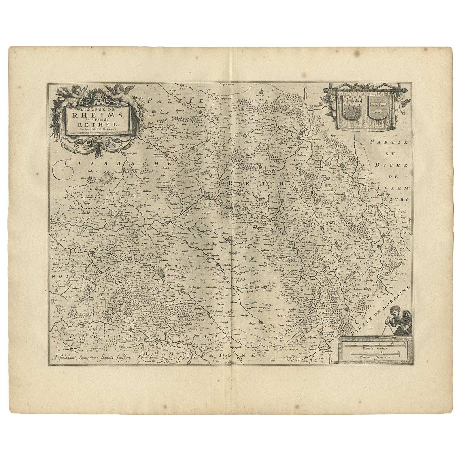 Antique Map of the Region of Rethelois by Janssonius, 1657 For Sale