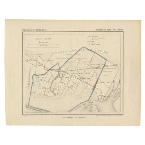 Antique Map of the Region of Rilland and Maire, Zeeland, the Netherlands, 1866