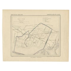 Antique Map of the Region of Rilland and Maire, Zeeland, the Netherlands, 1866