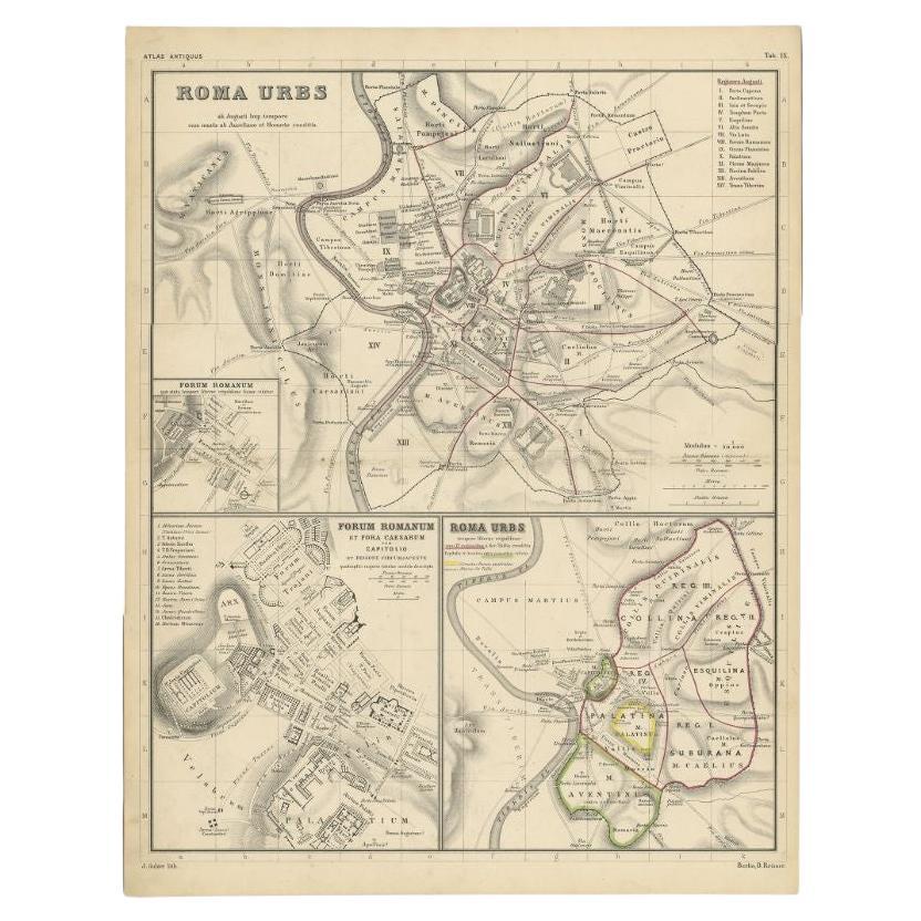 Detailed Original Antique Map of the Region of Rome in Italy, c.1870