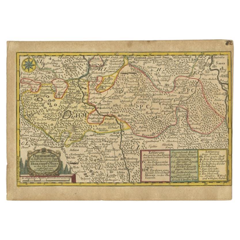 Carte ancienne de la région de Sagan par Schreiber, 1749 en vente