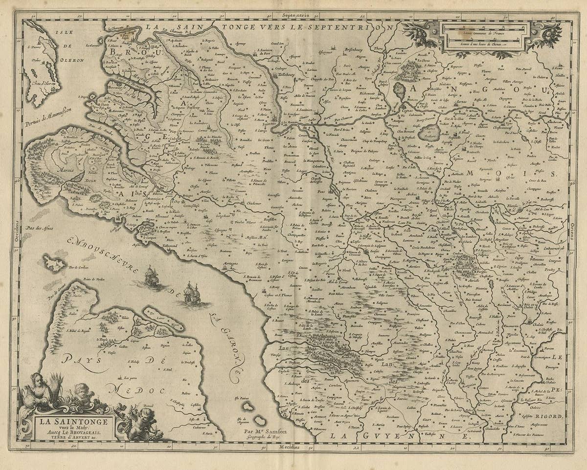 Antique Map of the Region of Saintonge by Janssonius, 1657