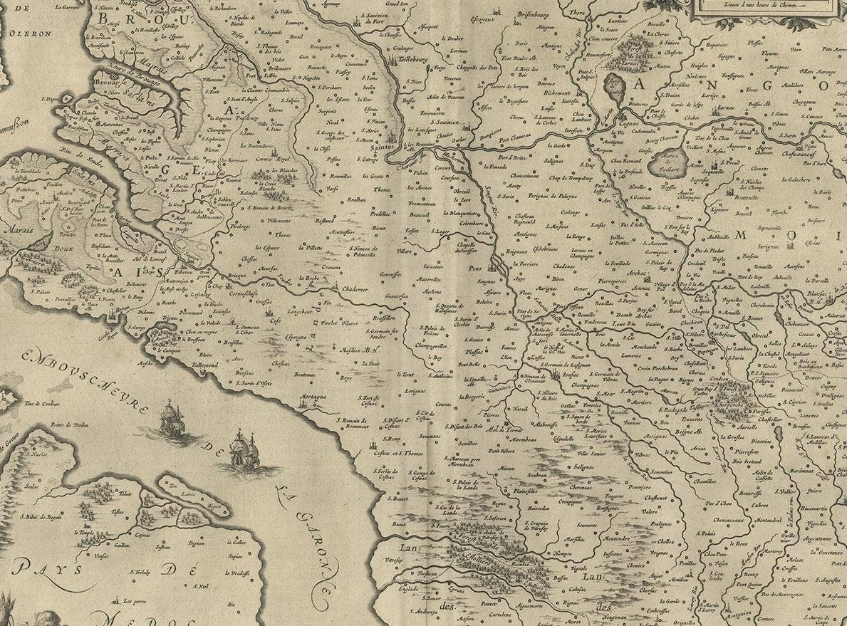 Antique Map of the Region of Saintonge by Janssonius, 1657