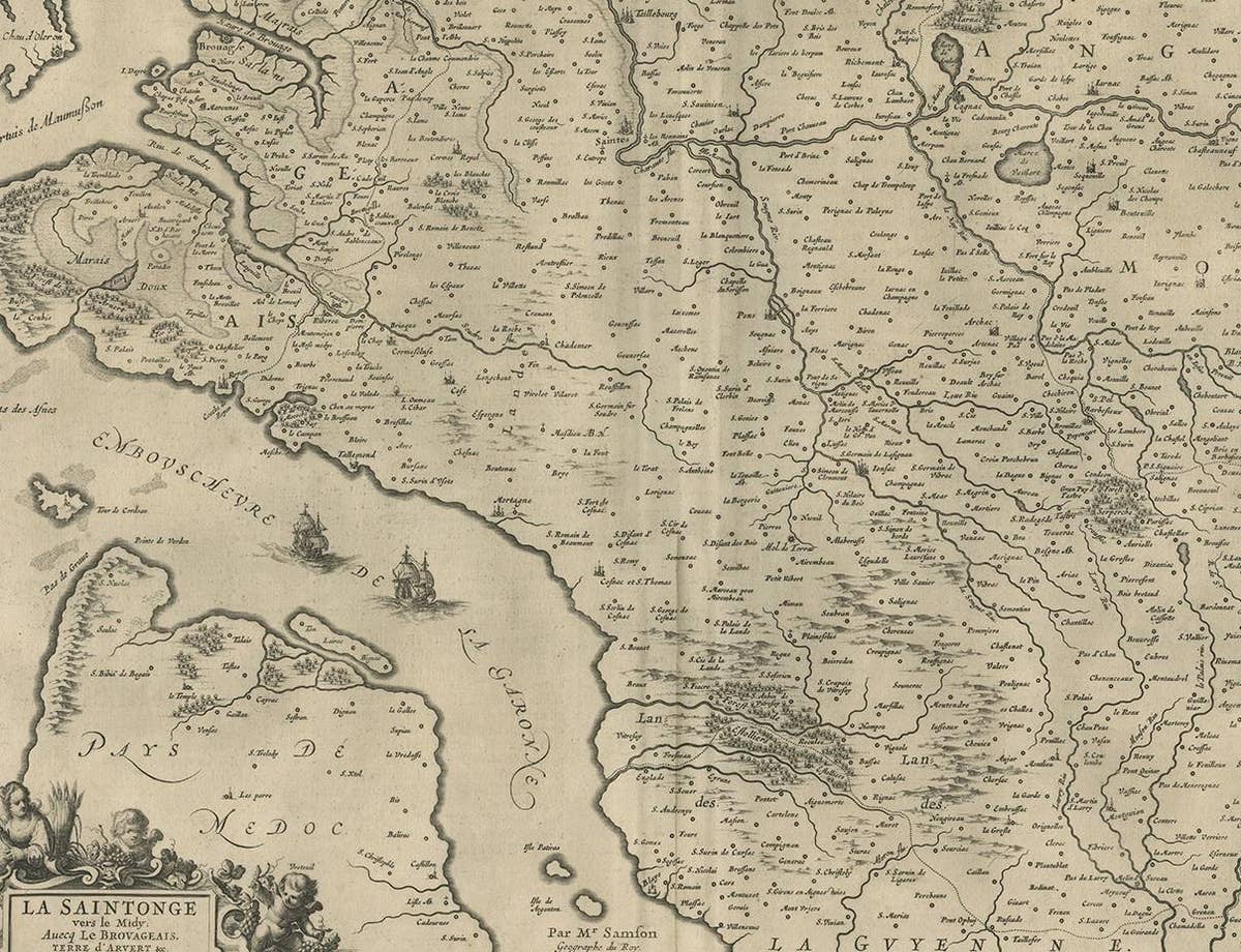 Antique Map of the Region of Saintonge by Janssonius, 1657