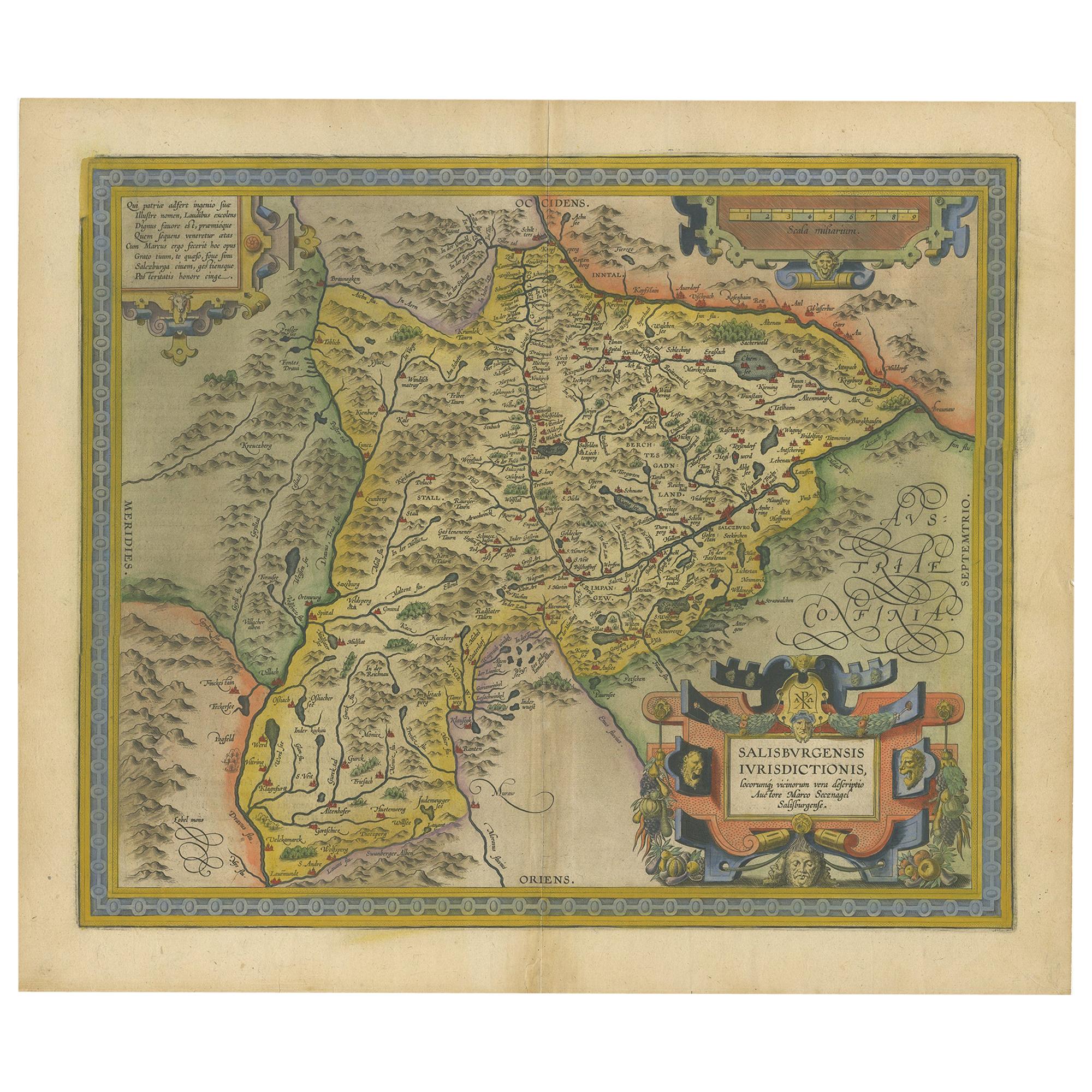 Antike Karte der Region Salzburg von Ortelius, um 1606