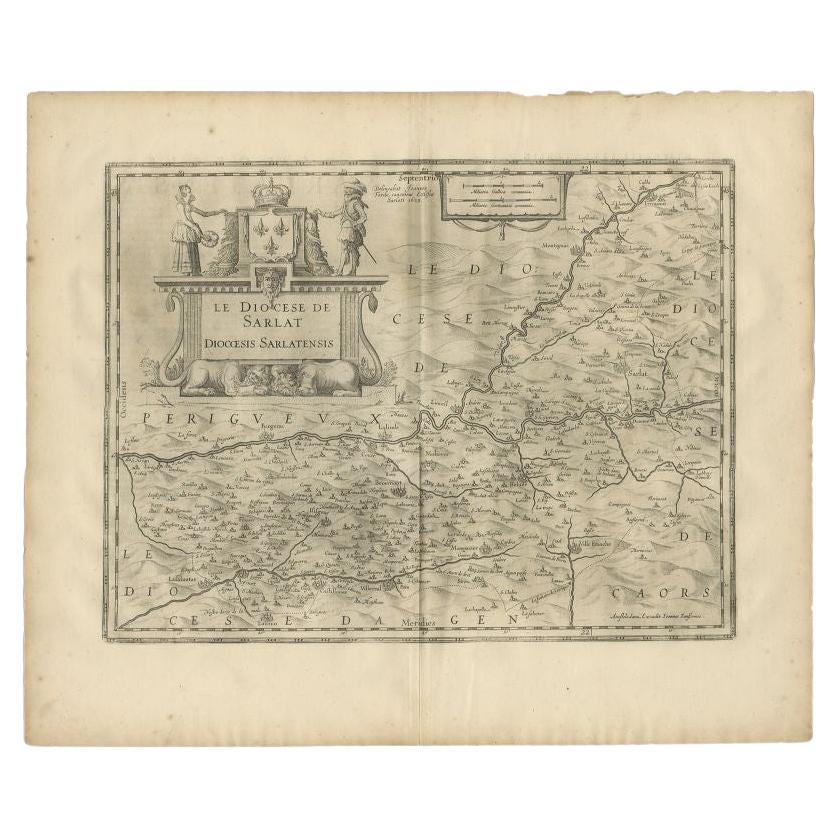 Antike Karte von Frankreich mit dem Titel 'Le Diocese de Sarlat dioccesis Sarlatensis'. Dekorative Karte der Region Sarlat, Teil des Departements Dordogne. Diese Karte stammt aus dem 