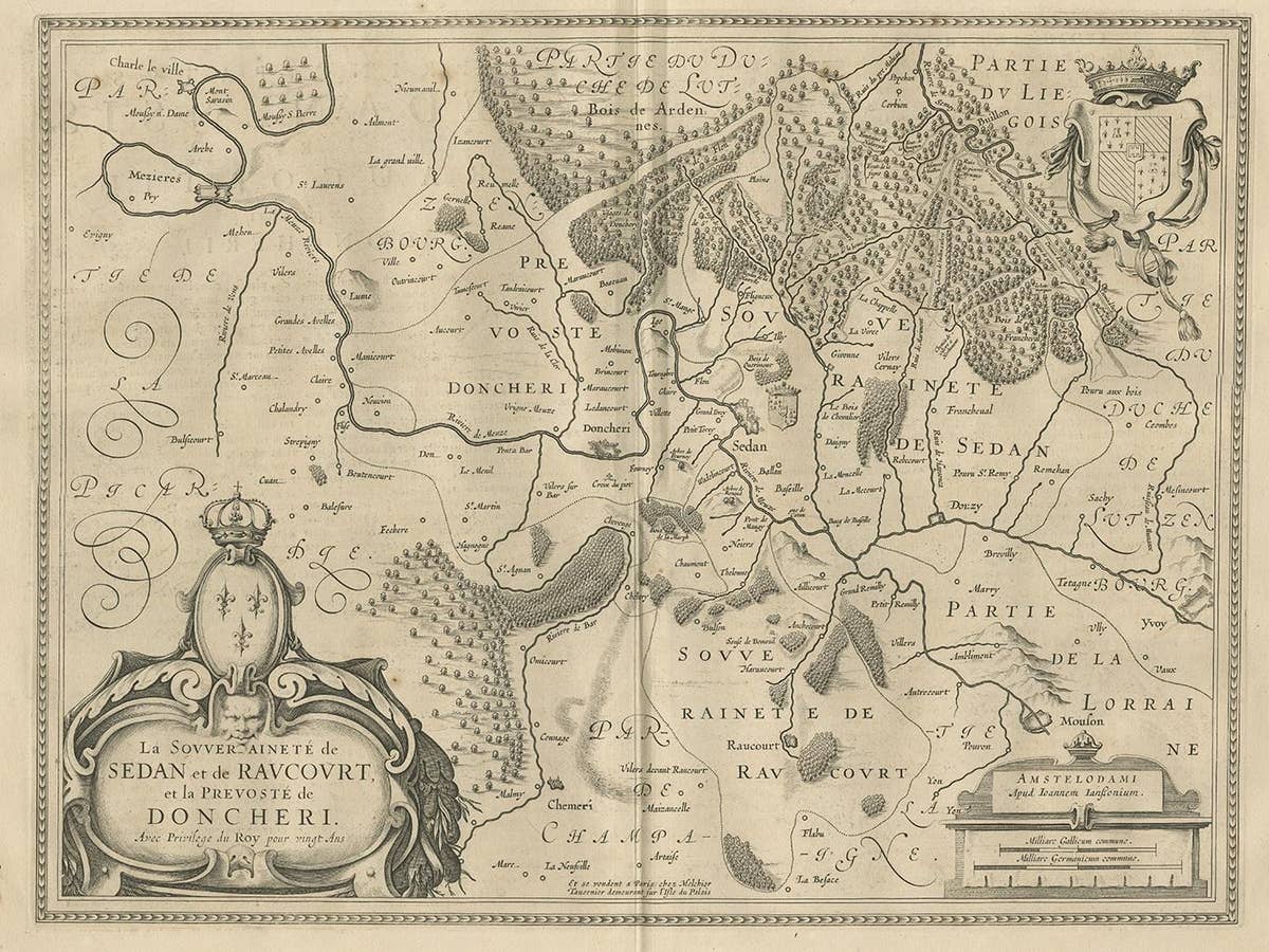 Antique Map of the Region of Sedan and Doncheri by Janssonius, 1657