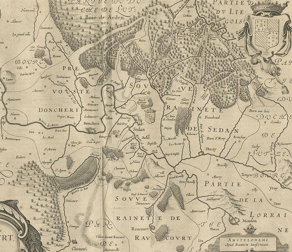 Antique Map of the Region of Sedan and Doncheri by Janssonius, 1657