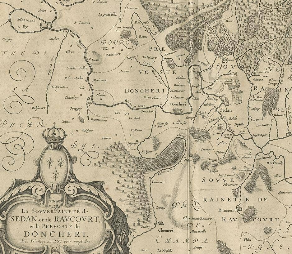 Antique Map of the Region of Sedan and Doncheri by Janssonius, 1657