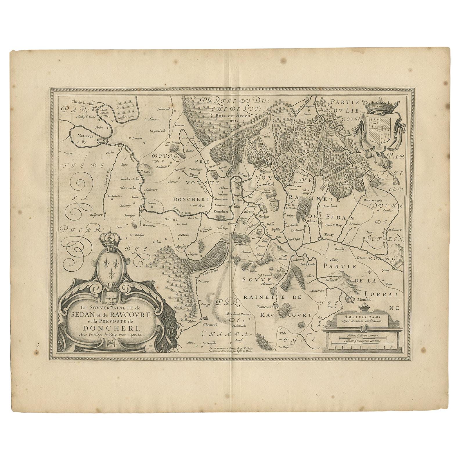 Antique Map of the Region of Sedan and Doncheri by Janssonius, 1657 For Sale