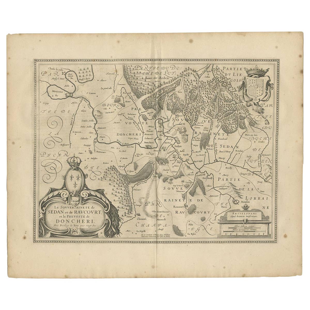 Antique Map of the Region of Sedan and Doncheri by Janssonius, 1657
