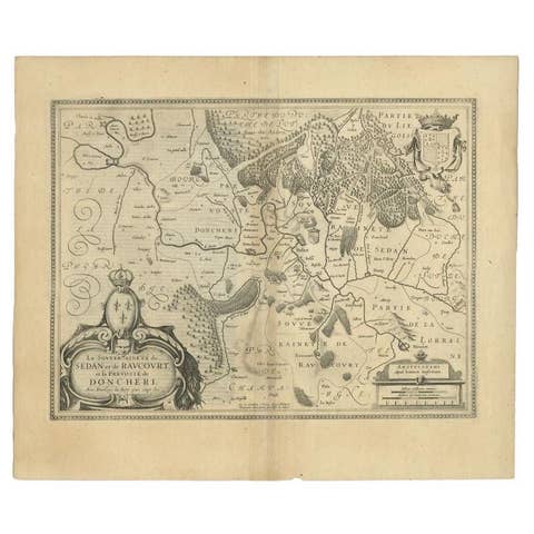 Antique Map of the Region of Sedan and Doncheri in France by Janssonius, c.1650