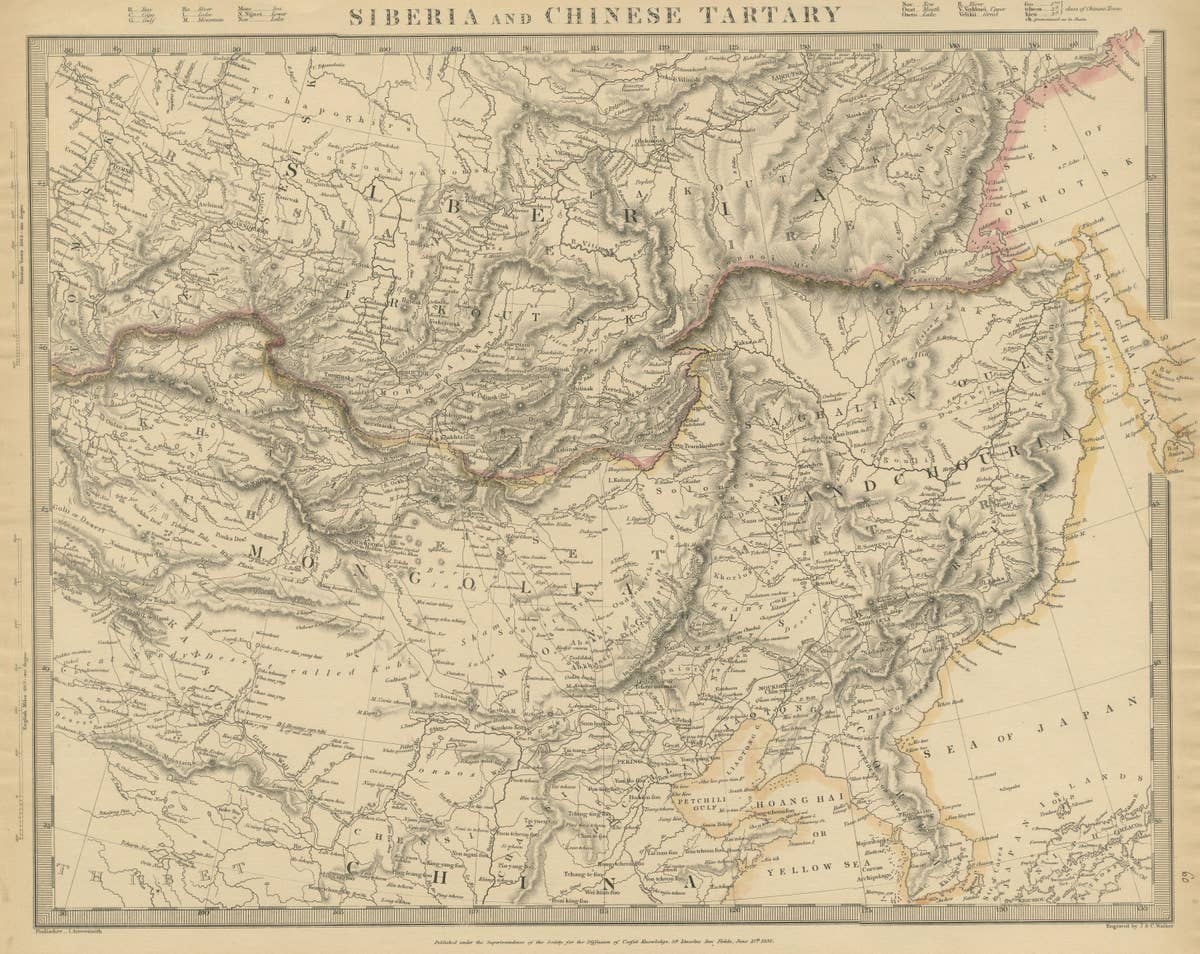 Antique Map of the region of Siberia, Mongolia and Manchuria