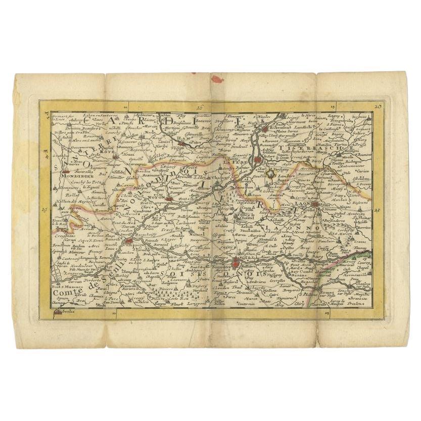 Antique Map of the Region of Soissons in France, 1737 For Sale
