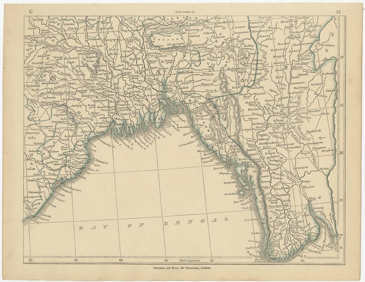 Antique Map of the Region of the Bay of Bengal by Lowry, 1852