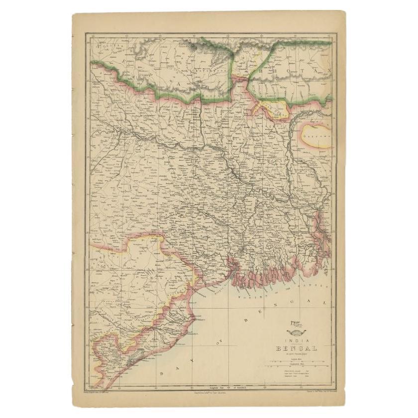 Antike Karte der Region der Bucht von Bengalen, Indien, um 1863