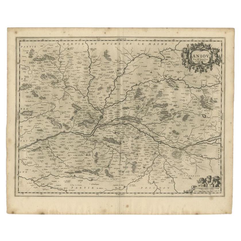Antique Map of the Region of the Loire Valley by Janssonius, 1657 For Sale