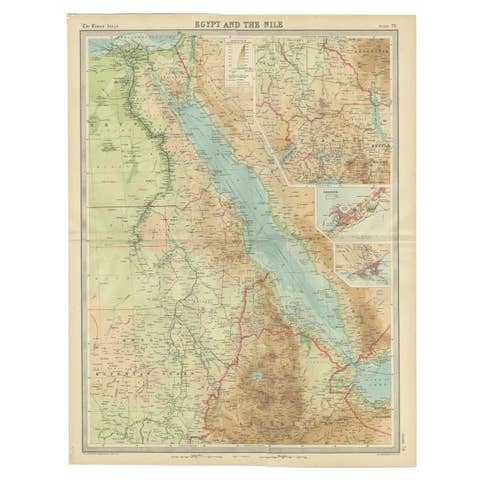 Antique Map of the Region of the Nile River by Bartholomew, 1922