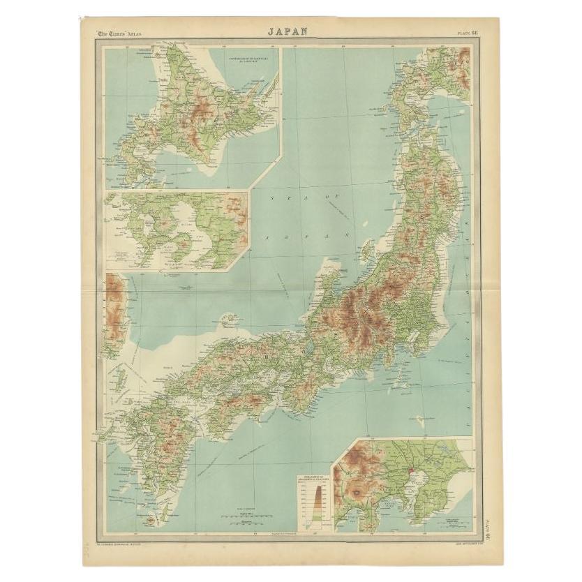 Antique Map of the Region of Tokyo and Nagasaki in Japan, 1922 For Sale