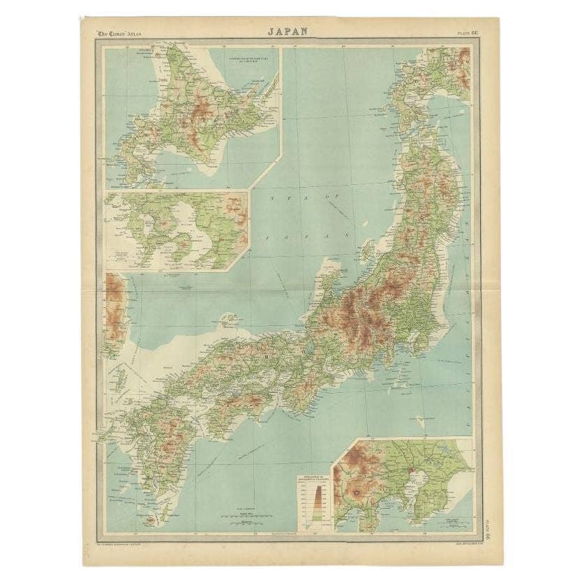 Antique Map of the Region of Tokyo and Nagasaki in Japan, 1922